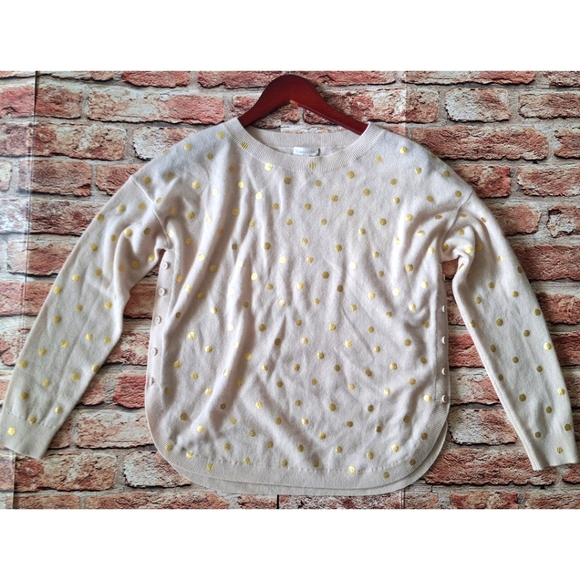 Garnet Hill | Ophelia Cashmere Side-Button Sweater - Cream/Gold Polkadot - Picture 4 of 16